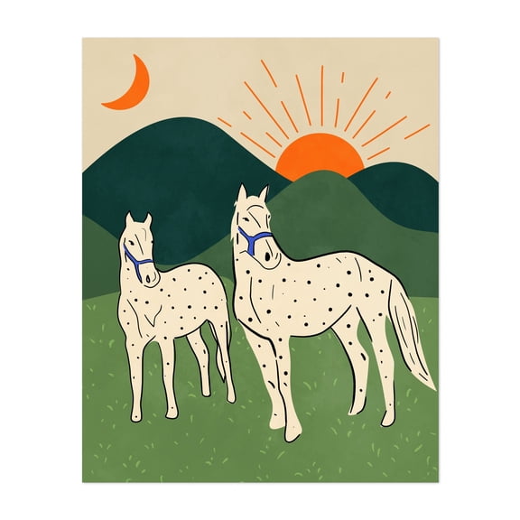 Horses of the Highland - Illustration Unframed Wall Art Print 24 x 32 inches
