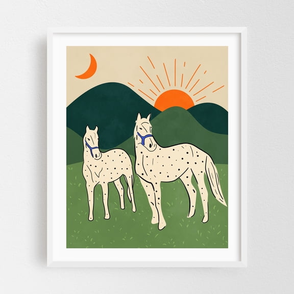 Horses of the Highland - Illustration White Framed Wall Art Print 9 x 12 inches