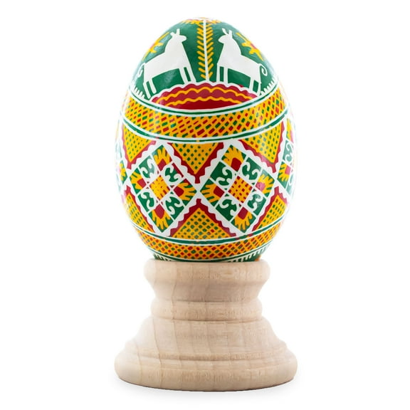 Horses on Green Spiral Authentic Blown Real Eggshell Ukrainian Easter Egg Pysanka