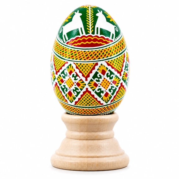 Horses Green Spiral Blown Real Eggshell Ukrainian Easter Egg Pysanka
