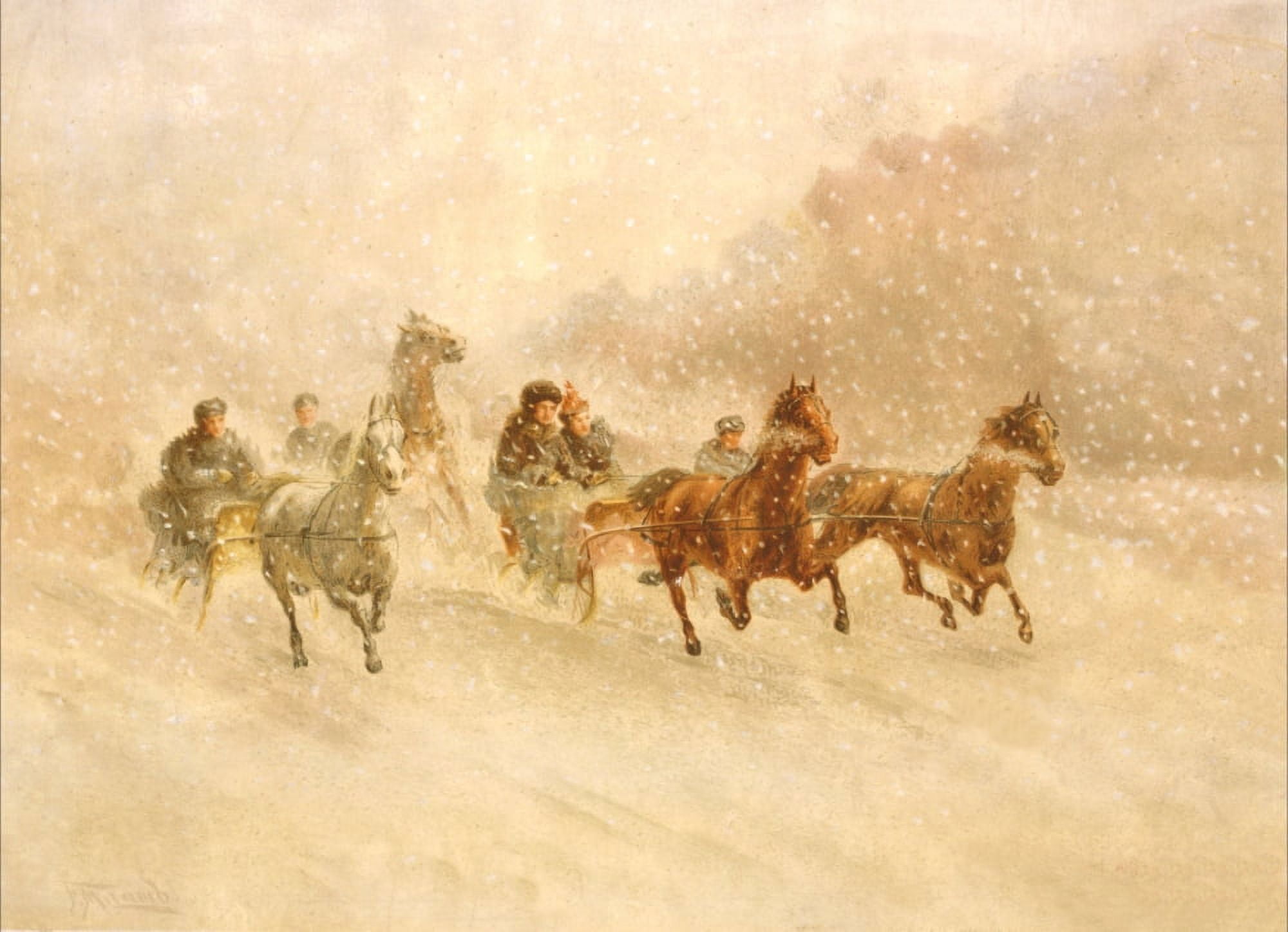 Horses pulling Sleigh c1890 Canvas Art - FM Lamb (18 x 24)