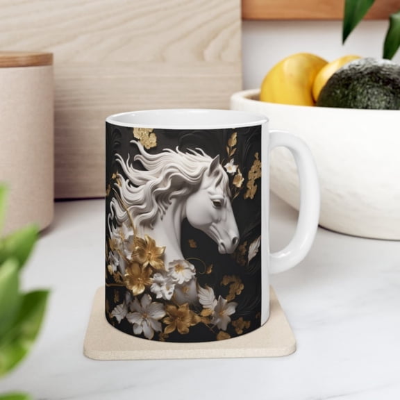 Horses rved in marble Mug, Ceramic Realistic D Mug.