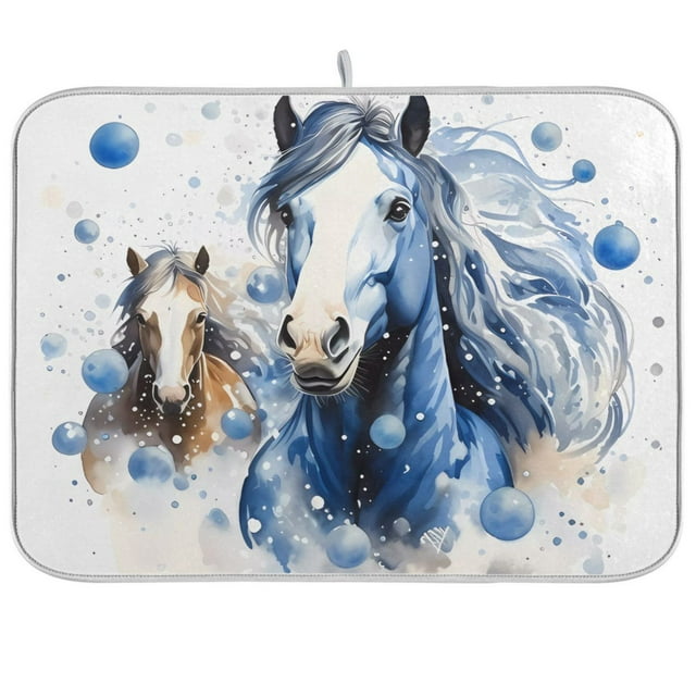 Horses with Bubbles Dish Drying Mat Dish Drainer Rack Mats Water Absorbent Non-Slip Easy Clean Heat Resistant for Kitchen Counter