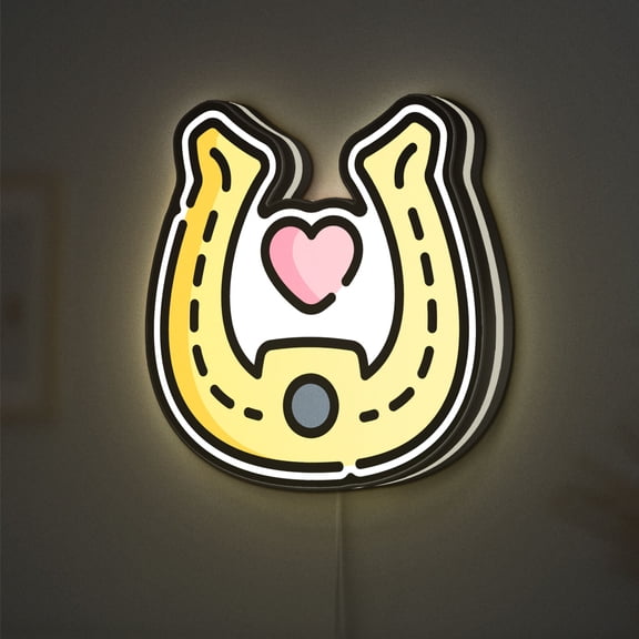 Horseshoe 3D Novelty Light Box, Lucky Amulet Wall Art, Fortune and Heart Decor for Positive Vibes (Width 8 inch, 20cm)