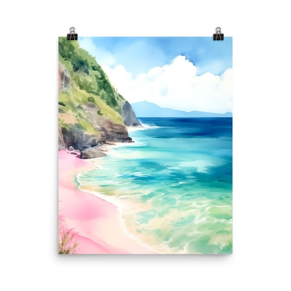 Horseshoe Bay Bermuda Print, Pink Sand Beach Art, Caribbean Island Poster, Tropical Seascape Wall Decor, Ocean Paradise Artwork Home Decor #3600, Unframed Poster Size 24x36