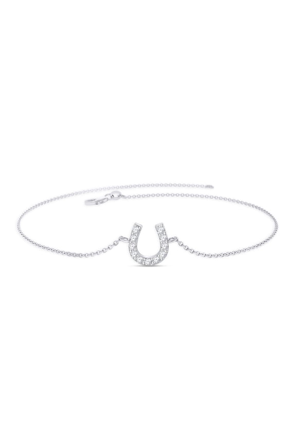 Horseshoe Bracelet for Women | Round Lab Created Moissanit Cable Link Chain Bracelet | 14K White Gold Over Sterling Silver Lucky Charm Jewelry (0.04Ctw)-6.5 Inch