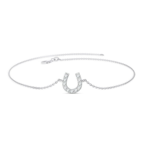 AFFY Horseshoe Bracelet for Women | Round Lab Grown Diamond Cable Link Chain Bracelet | 14K White Gold Over Sterling Silver Lucky Charm Jewelry (0.08Ctw)-6.5 Inch
