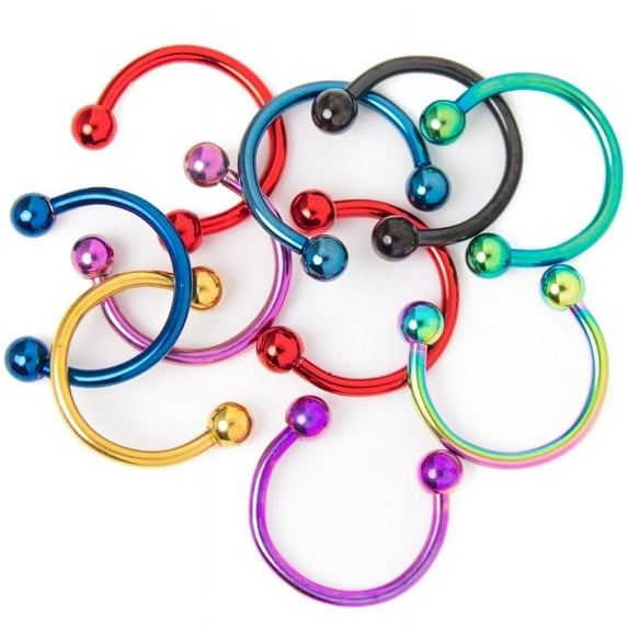 Luxe Modz 10 Pack 16G Horseshoe Circular Barbells Ring Anodized Titanium Rook, Septum, Daith Piercing Jewelry for Men Women
