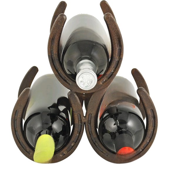 Horseshoe Countertop Wine Rack, Cast Iron 3-Bottle Wine Holder, Rustic Metal Storage Rack for Kitchen, Home Bar, Tabletop Display, Western Style Decor, 10" x 5.5" x 8.5"$$Home Decor, Kitchen, & Other