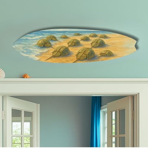 Horseshoe Crab Surfboard Wall Art – Coastal PVC Sign for Beach House Decor, Marine Life Surfboard Sign – Nautical Wall Accent, 4 Foot