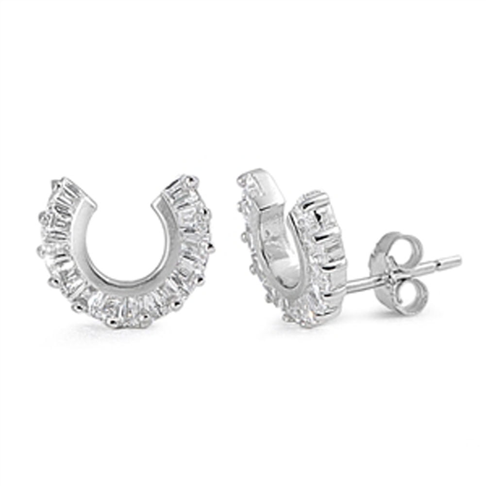 Horseshoe Earrings Clear Cubic Zirconia .925 Sterling Silver Jewelry Female Unisex