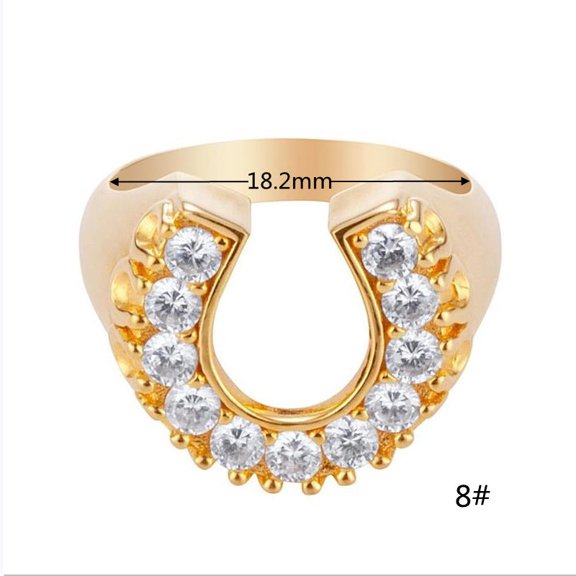 Horseshoe Element Ring UShaped Gold Plated Copper With Artificial Gem Inlays European American Fashion Jewelry