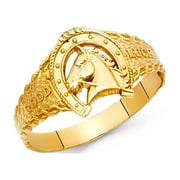 ZEN JEWELZ Horseshoe Horse Head Good Luck Ring Solid 14k Yellow Gold Lucky Charm Band Polished Finish 11MM Size 7