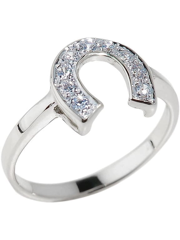 Horseshoe Jewelry Dainty 925 Sterling Silver CZ-Studded Ladies Horseshoe Ring, Sterling Silver Ring, Size 6