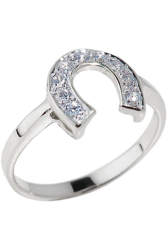 Horseshoe Jewelry Dainty 925 Sterling Silver CZ-Studded Ladies Horseshoe Ring, Sterling Silver Ring, Size 9.75