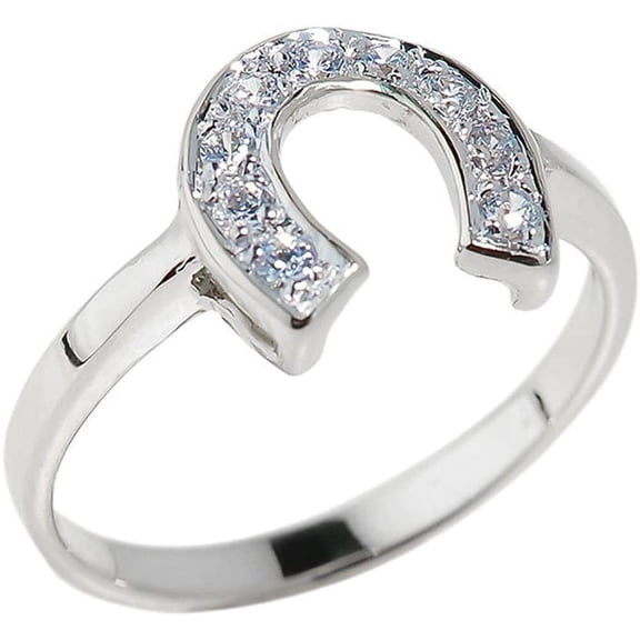 Horseshoe Jewelry Dainty 925 Sterling Silver CZ-Studded Ladies Horseshoe Ring, Sterling Silver Ring, Size 9.75