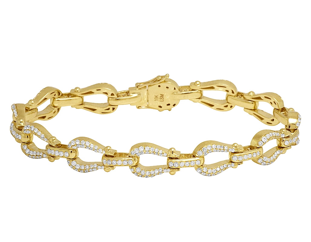 Exceptional Jewelry: Fred, Force 10 bracelet in yellow gold and paved white  diamonds 