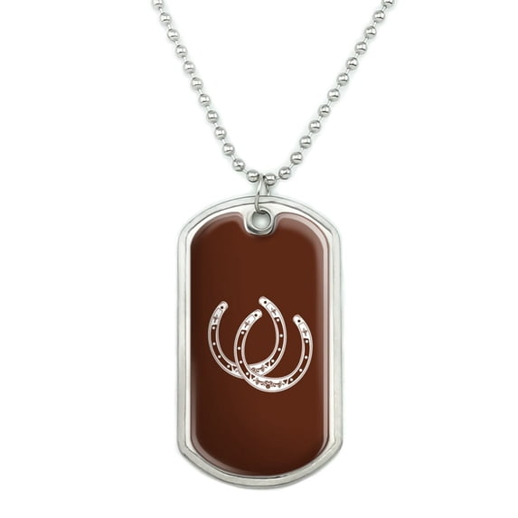 Horseshoe Lucky Double Cowboy Brown Military Dog Tag Pendant Necklace with Chain