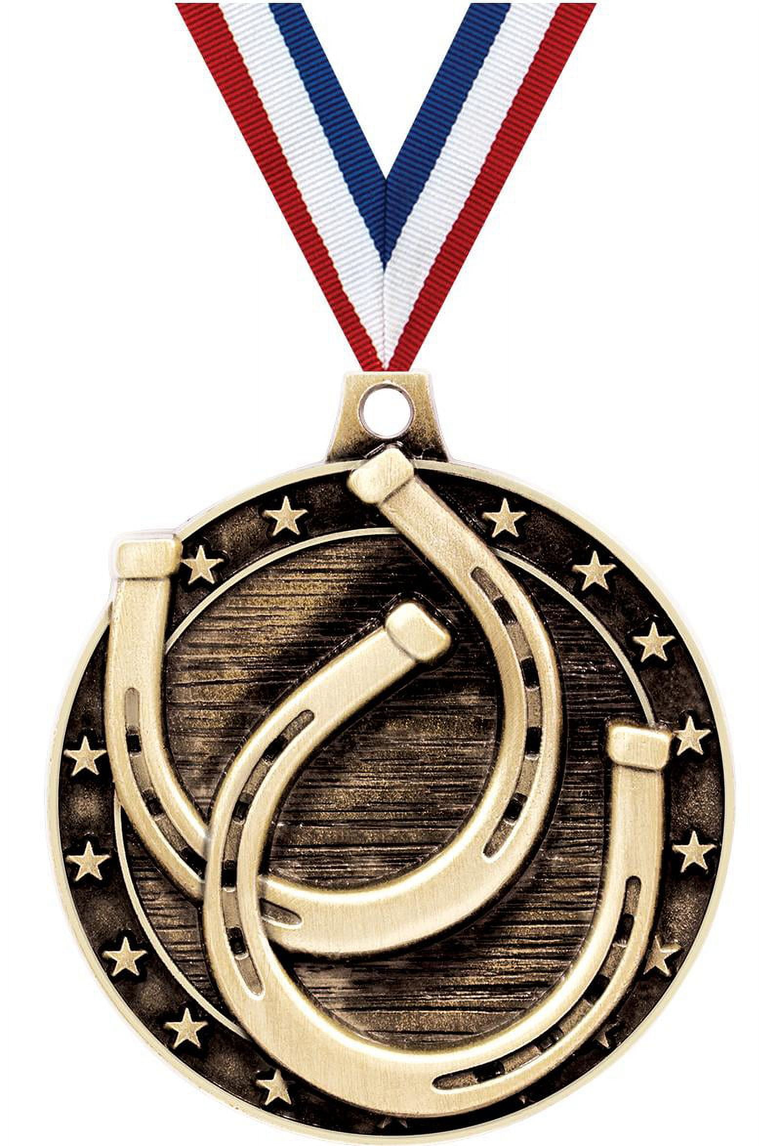 Horseshoe Medals, 2" Gold Diecast Horseshoe Medal Award 100 Pack