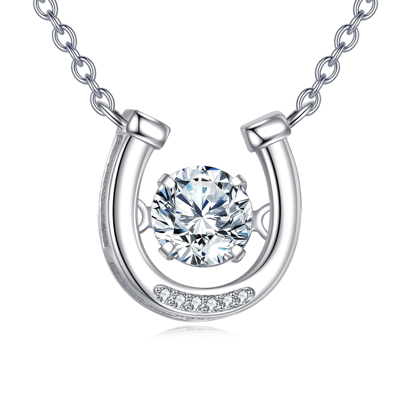 Horseshoe Necklace for Women 925 Sterling Silver Horseshoe Pendant Necklace Lucky Horse Pendant Cubic Zirconia Jewelry Equestrian Horse Shoe Stirrup Gifts for Women