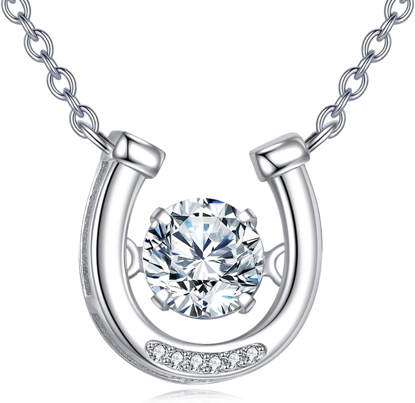 Horseshoe Necklace for Women 925 Sterling Silver Horseshoe Pendant Necklace Lucky Horse Pendant Cubic Zirconia Jewelry Equestrian Horse Shoe Stirrup Gifts for Women