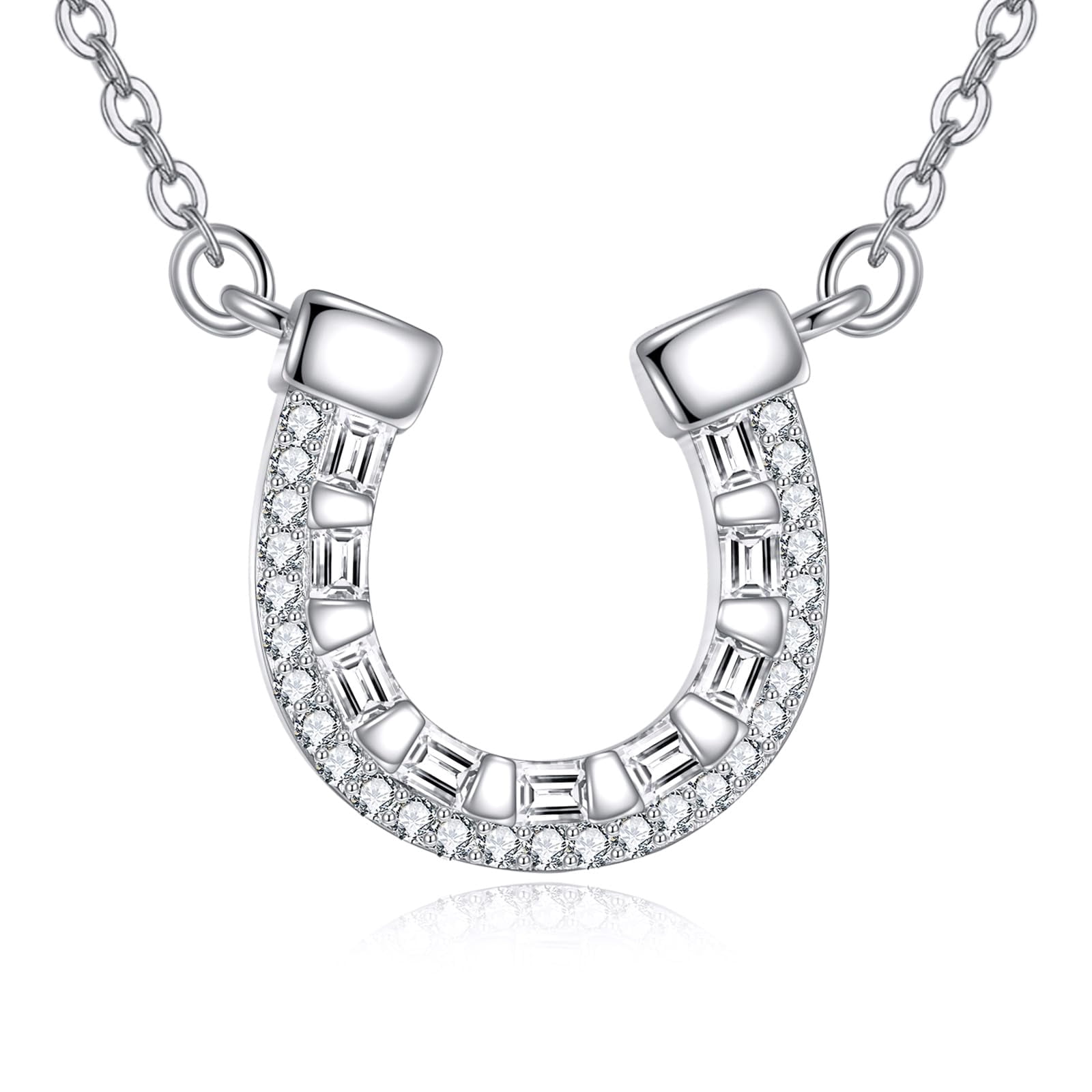 Horseshoe Necklace for Women 925 Sterling Silver Cubic Zirconia Lucky Horse equestrian Horse shoe stirrup Jewelry Gifts “18+2''