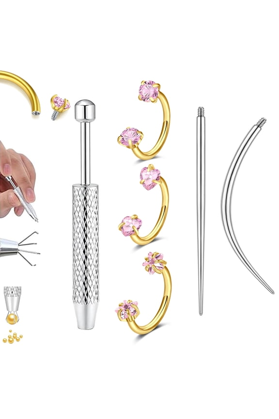 Horseshoe Nose Ring 18G Nose Hoops for Women Double Pink Cubic Zirconia Nose Studs, Internally Threaded Nose Rings Half Hoop Earring Hoops Horse Shoe Daith Tragus Earring Hoop Helix Piercing 8mm Gold