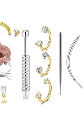 Horseshoe Nose Ring 18G Nose Hoops for Women Double Cubic Zirconia Nose Studs, Internally Threaded Nose Rings Half Hoop Earring Hoops Horse Shoe Daith Tragus Earring Hoop Helix Piercing 8mm Gold