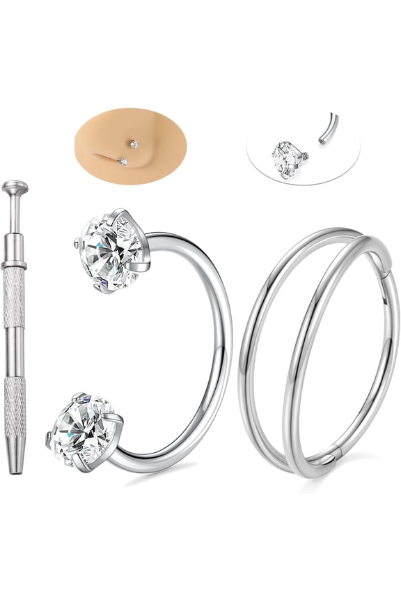 Horseshoe Nose Ring Nose Rings Hoops Double Hoop Nose Ring Nose Piercings Daith Tragus Helix Rook Cartilage Eyebrow Lip Piercing Jewelry Septum Rings