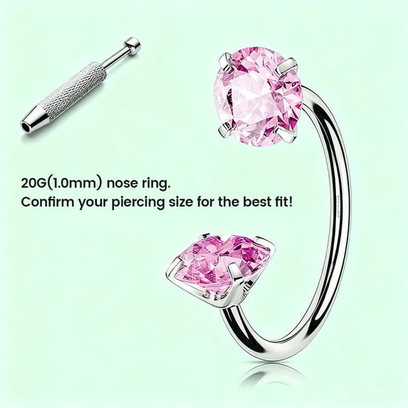 Horseshoe Nose Rings Studs – 20G (3 mm CZ) & 18G (4 mm CZ), Internally Threaded 316L Surgical Steel Double Cubic Zirconia Piercing Jewelry for Nose, Lip & Ear