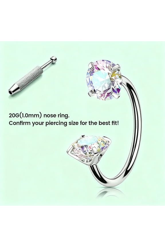 Horseshoe Nose Rings Studs – 20G (3 mm CZ) & 18G (4 mm CZ), Internally Threaded 316L Surgical Steel Double Cubic Zirconia Piercing Jewelry for Nose, Lip & Ear