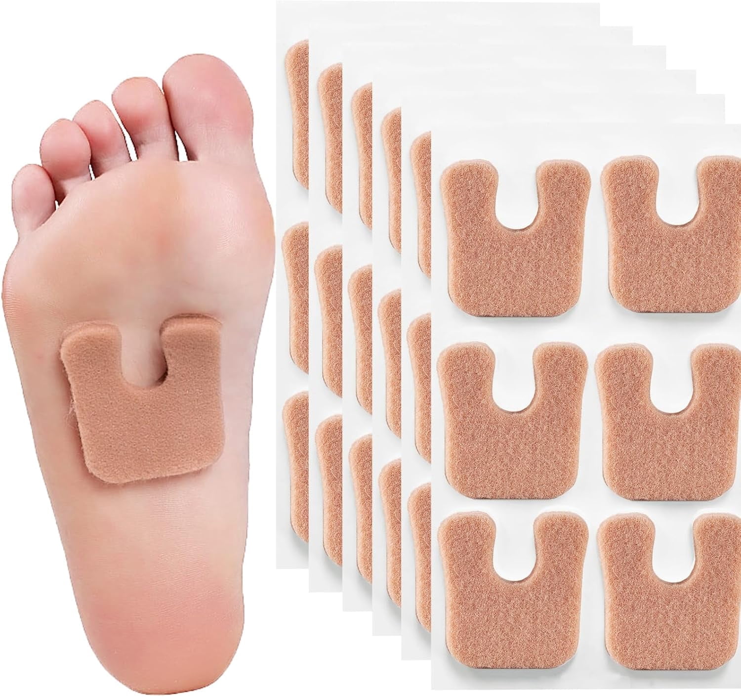 Horseshoe Pads for Feet Metatarsal Callus Cushions U-Shape Felt Pads 60 Pieces