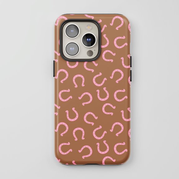 Horseshoe Pattern For All iPhone Series Protective Phone Case Country Style Brown Pink