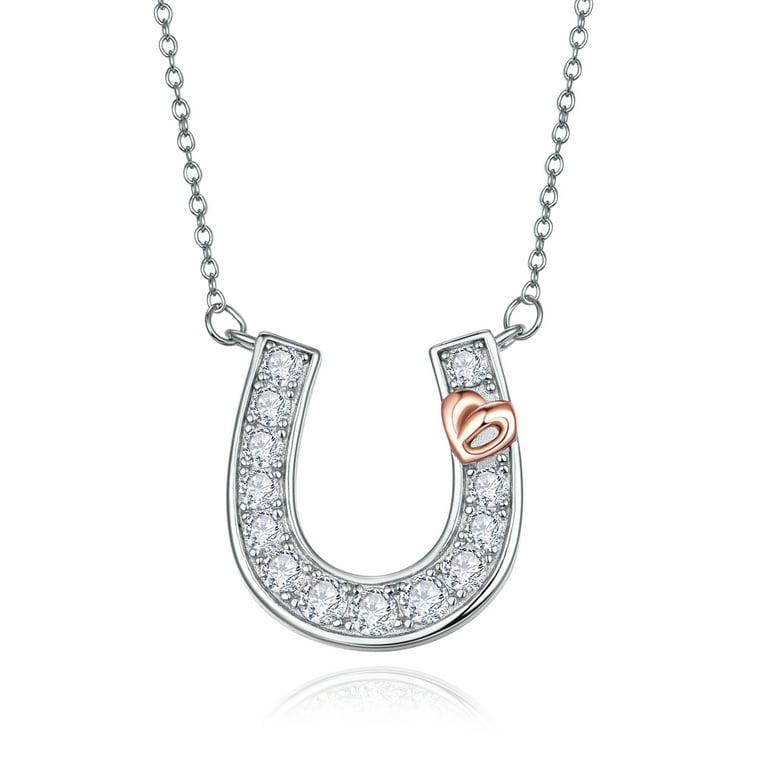  925 Sterling Silver Lucky Horseshoe Pendant Necklace