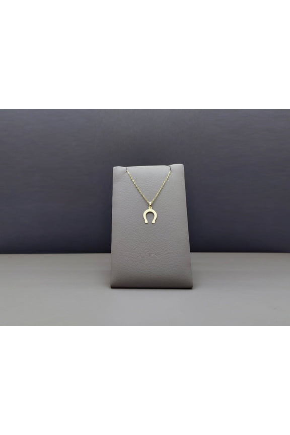 Horseshoe Pendant Necklace in 9K Yellow Gold, Small Lucky Charm, Good Luck Jewelry, Thin Cable Chain, Gift for Her