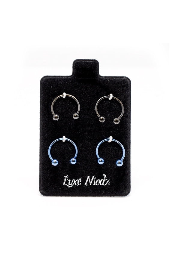 Horseshoe Ring 4 Pack Anodized 18G Circular Barbell Blue & Black Nose Lip Rings
