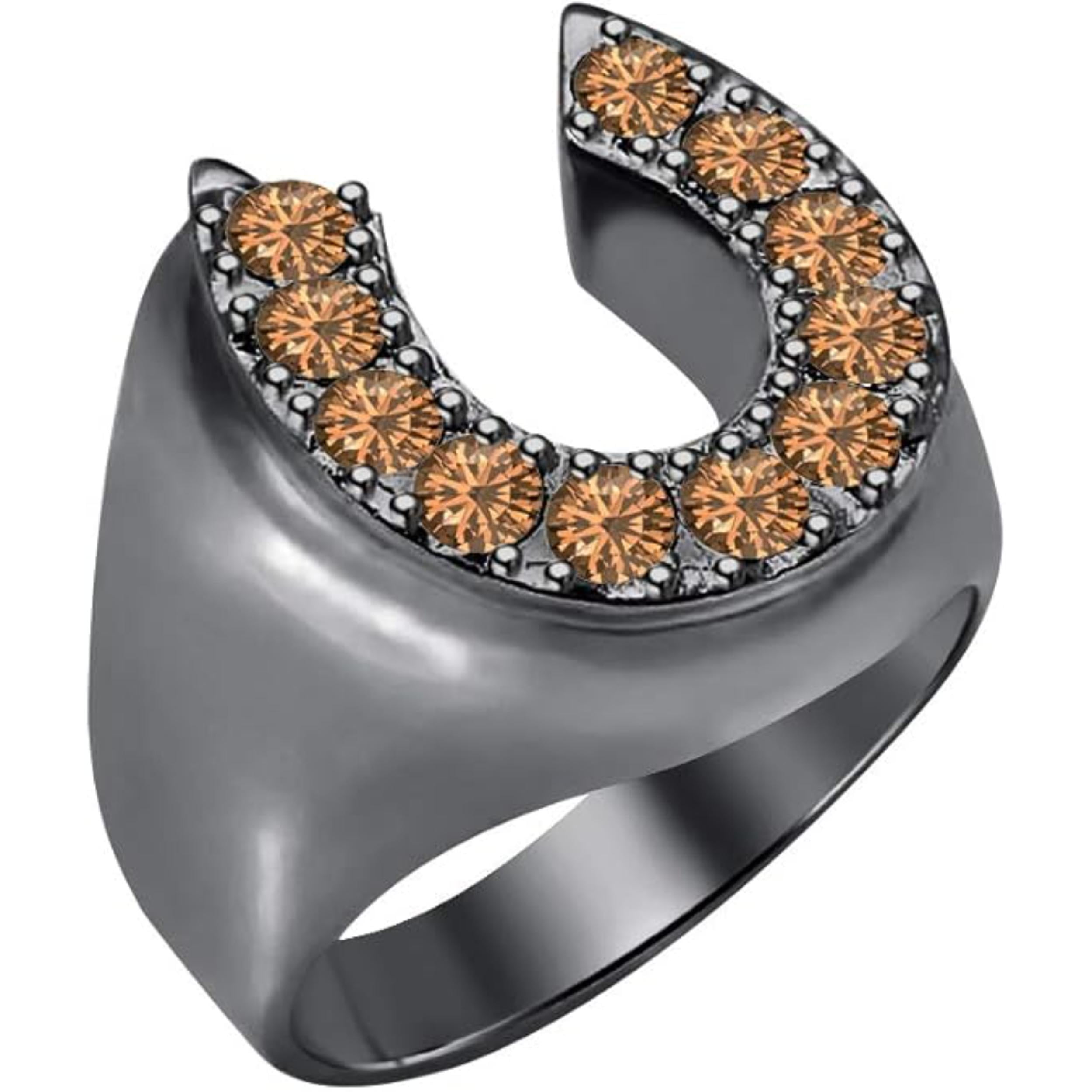 Horseshoe Ring 925 Sterling Silver 14K Black Gold Finish Round Cut ...