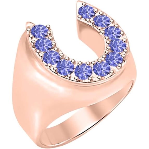 Horseshoe Ring 925 Sterling Silver 14K Rose Gold Finish Round Cut Tanzanite Gemstones Wedding Anniversary Gift For Men
