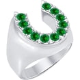 thumbnail image 1 of Horseshoe Ring 925 Sterling Silver 14K White Gold Finish Round Cut Green Emerald Gemstones Wedding Anniversary Gift For Men, 1 of 1