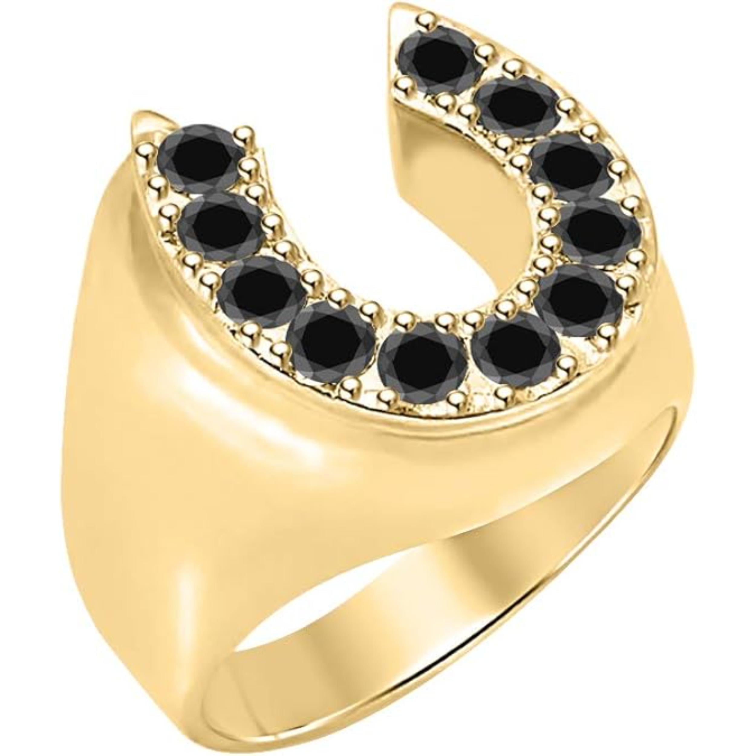Horseshoe Ring 925 Sterling Silver 14K Yellow Gold Finish Round Cut ...