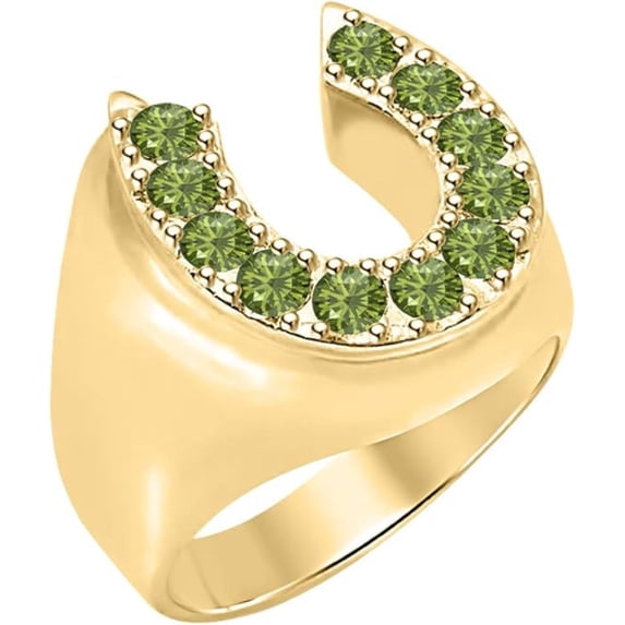 Horseshoe Ring 925 Sterling Silver 14K Yellow Gold Finish Round Cut Green Tourmaline Gemstones Wedding Anniversary Gift For Men