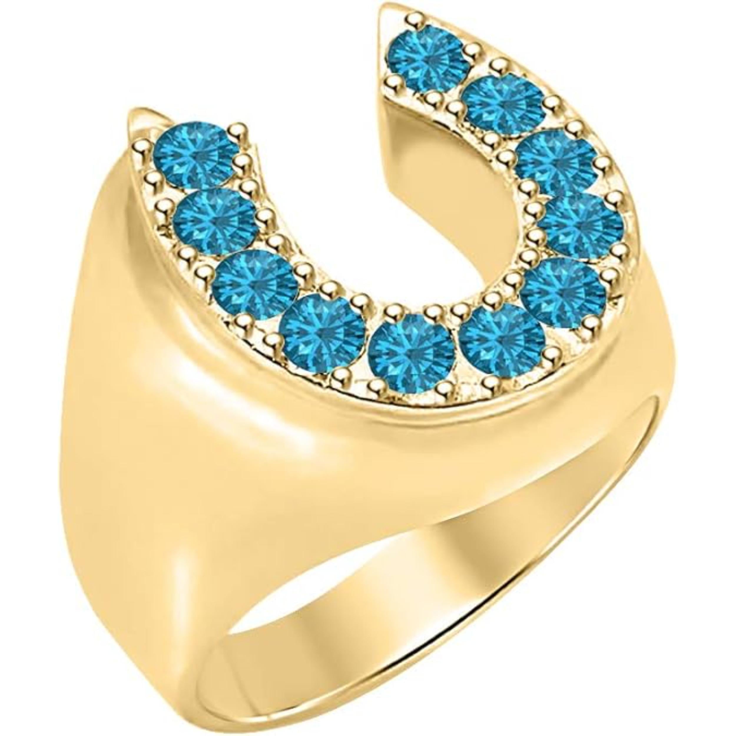 Horseshoe Ring 925 Sterling Silver 14K Yellow Gold Finish Round Cut ...