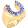 thumbnail image 1 of Horseshoe Ring 925 Sterling Silver 14K Yellow Gold Finish Round Cut Tanzanite Gemstones Wedding Anniversary Gift For Men, 1 of 1