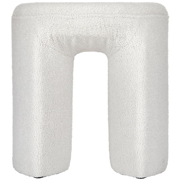 Aria Home Modern Plush Horseshoe Stool – Upholstered Footrest Ottoman Accent, 18", Cream