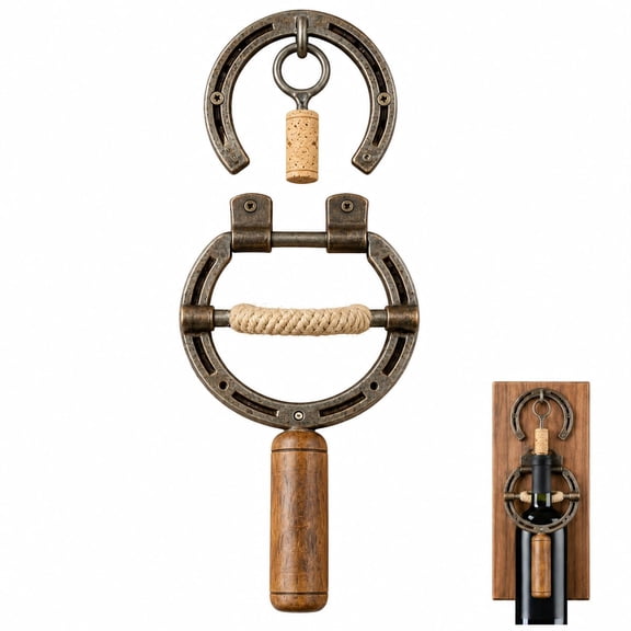 Horseshoe Wall Mounted Wine Opener, Rustic Manual Corkscrew