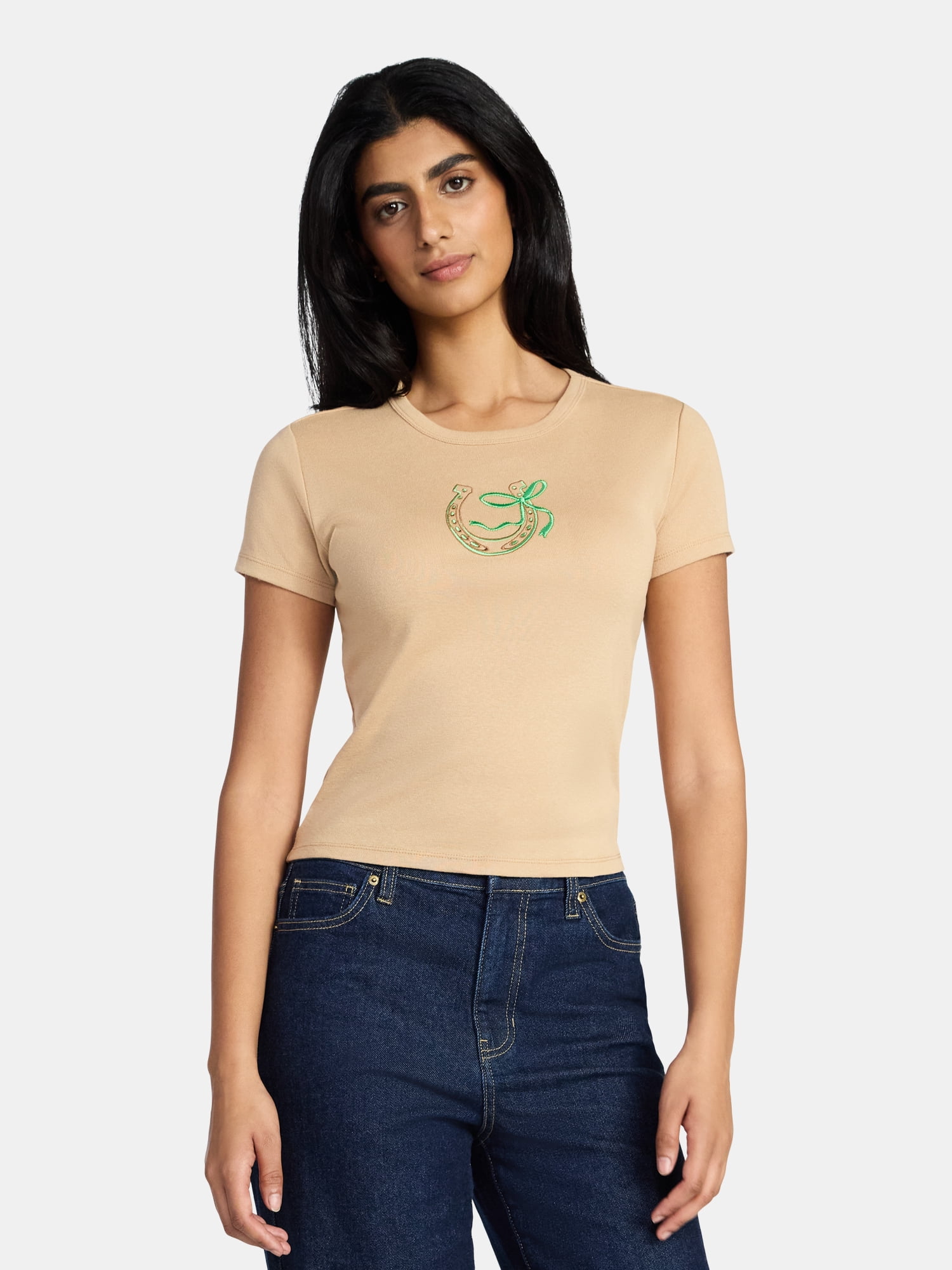 St. Patrick's Day Women's Horseshoe Graphic Short Sleeve Tee, Sizes XXS-XXL