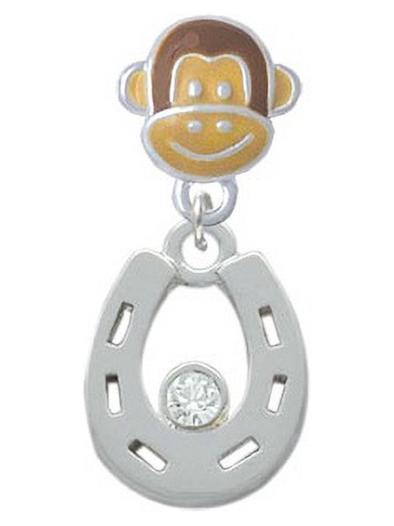 Horseshoe with Clear Crystal - Monkey Face Charm Bead