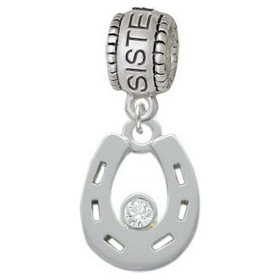 Horseshoe with Clear Crystal - Sister Charm Bead