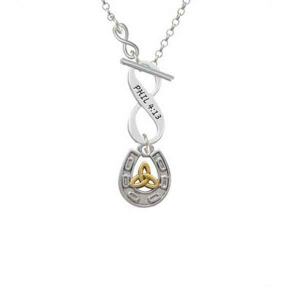 Horseshoe with Gold Tone Trinity Knot - To Infinity Philippians 4:13 Toggle Necklace