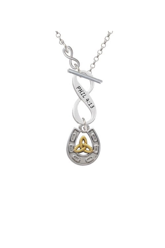 Horseshoe with Gold Tone Trinity Knot - To Infinity Philippians 4:13 Toggle Necklace